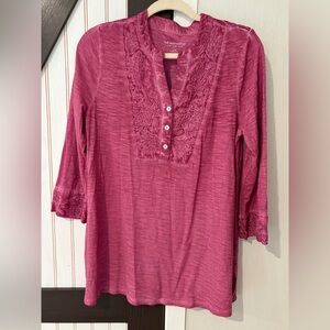 Soft Surroundings Rose Tunic Mineral Washed with Embroidery Small